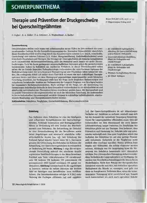 Vorschauseite 1: Therapie und Prävention der Druckgeschwüre bei Querschnittgeiähmten