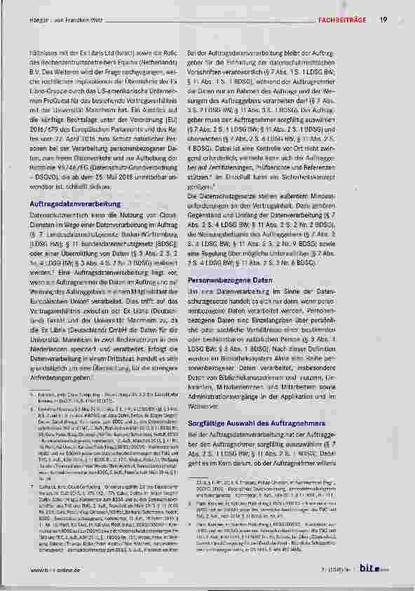 Vorschauseite 2: Datenschutzrechtliche Fragen bei der Einführung der Bibliothekssoftware Alma