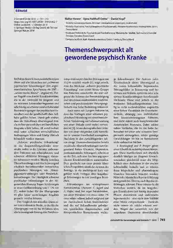 Vorschauseite 1: Themenschwerpunkt alt gewordene psychisch Kranke