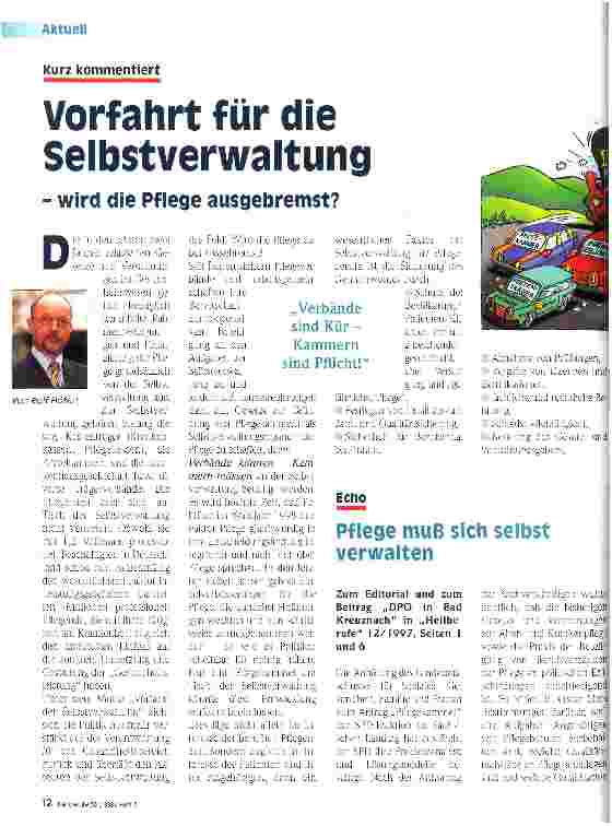 Vorschauseite 1: Vorfahrt für die Selbstverwaltung - wird die Pflege ausgebremst?
