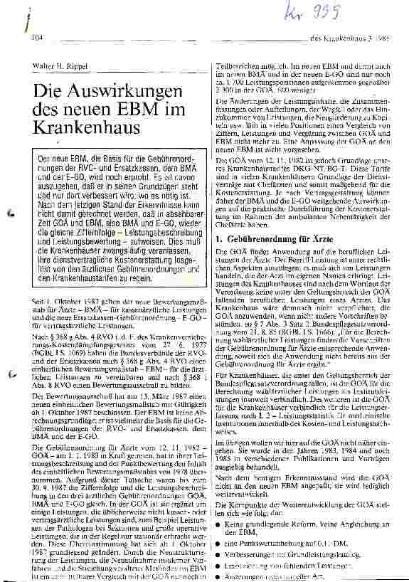 Vorschauseite 1: Die Auswirkung des neuen EBM im Krankenhaus