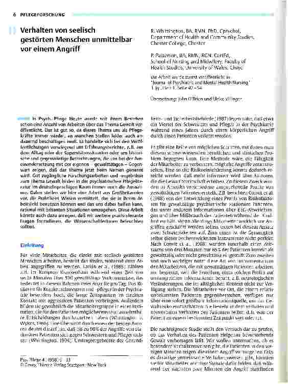 Vorschauseite 1: Verhalten von seelisch gestörten Menschen unmittelbar vor einem Angriff