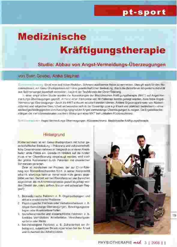 Vorschauseite 1: Medizinische KräftigungstherapieStudie: Abbau von Angst-Vermeidungs-Überzeugungen