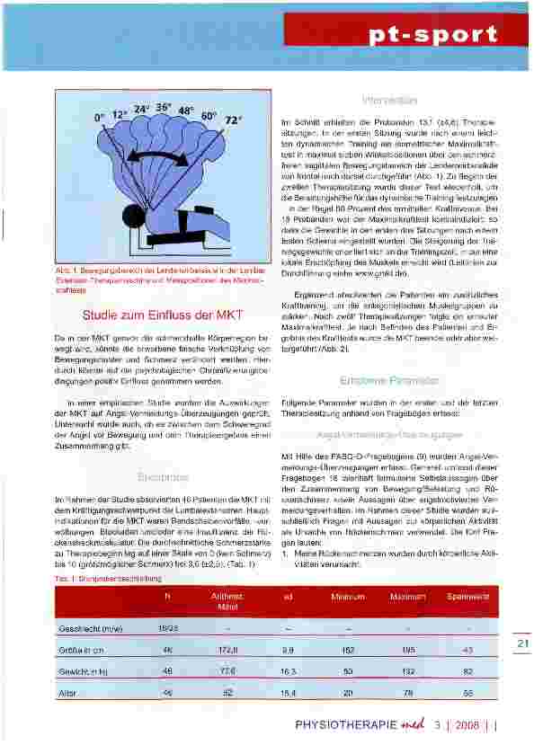 Vorschauseite 3: Medizinische KräftigungstherapieStudie: Abbau von Angst-Vermeidungs-Überzeugungen