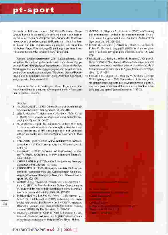 Vorschauseite 6: Medizinische KräftigungstherapieStudie: Abbau von Angst-Vermeidungs-Überzeugungen