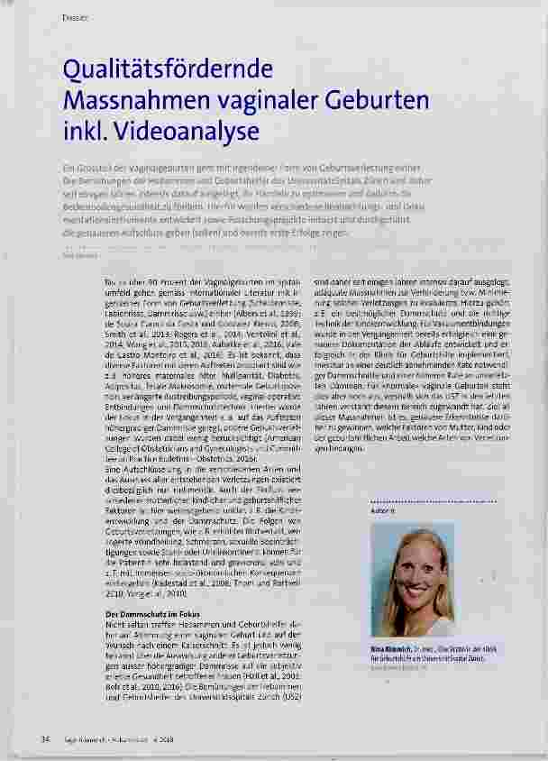 Vorschauseite 1: Qualitätsfördernde Massnahmen vaginaler Geburten inkl. Videoanalyse