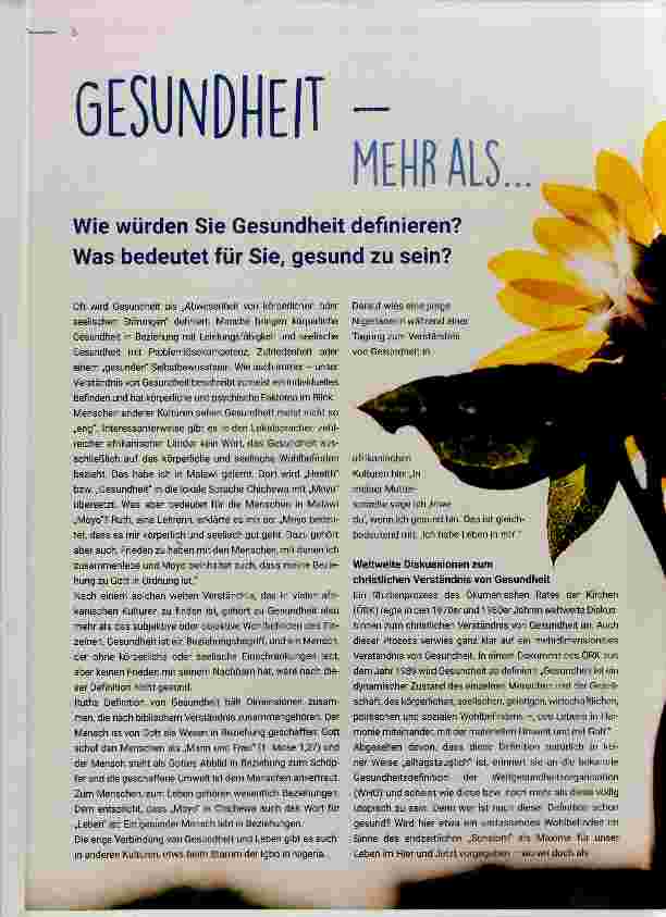 Vorschauseite 1: GSEUNDHEIT- MEHR ALS... Wie würden Sie Gesundheit definieren? Was bedeutet für Sie, gesund zu sein?