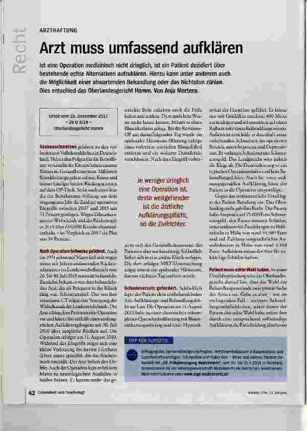 Vorschauseite 1: Arzt muss umfassend aufklären