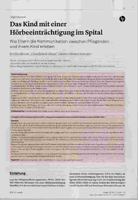 Vorschauseite 1: Das Kind mit einer Hörbeeinträchtigung im Spital