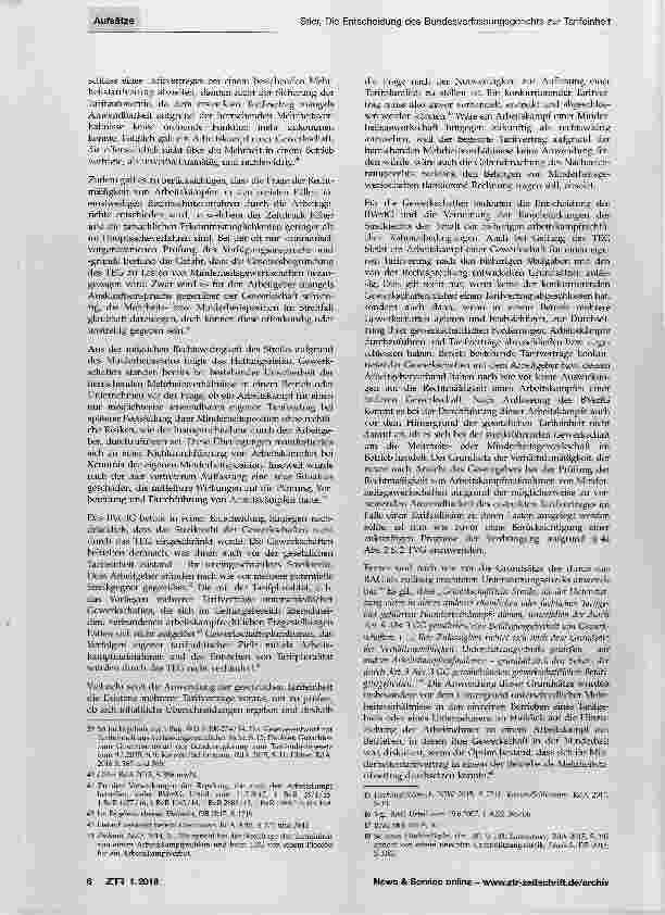 Vorschauseite 4: Die Entscheidung des Bundesverfassungsgerichts zur Tarifeinheit und ihre Konsequenzen für den Arbeitskampf