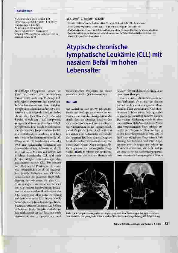 Vorschauseite 1: Atypische chronische lymphatische Leukämie (CLL) mit nasalem Befall im hohen Lebensalter