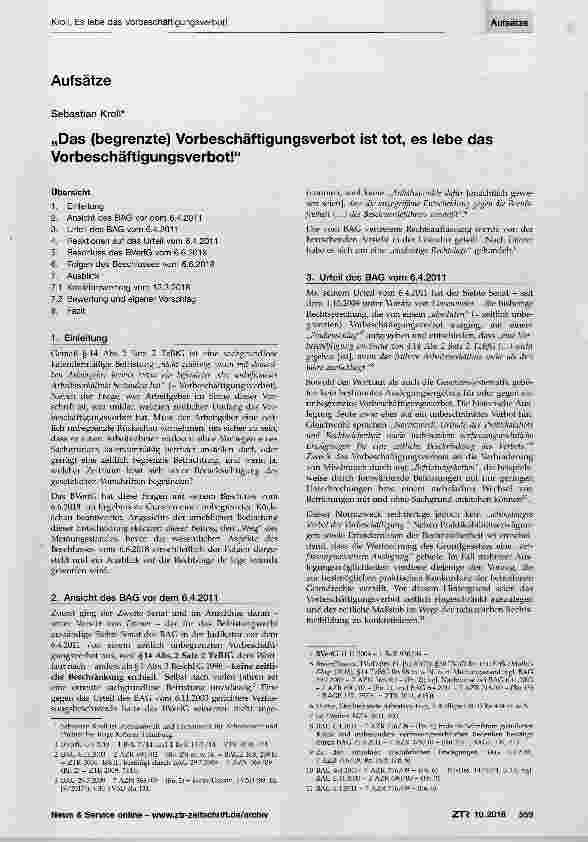 Vorschauseite 1: „Das (begrenzte) Vorbeschäftigungsverbot ist tot, es lebe das Vorbeschäftigungsverbot!“