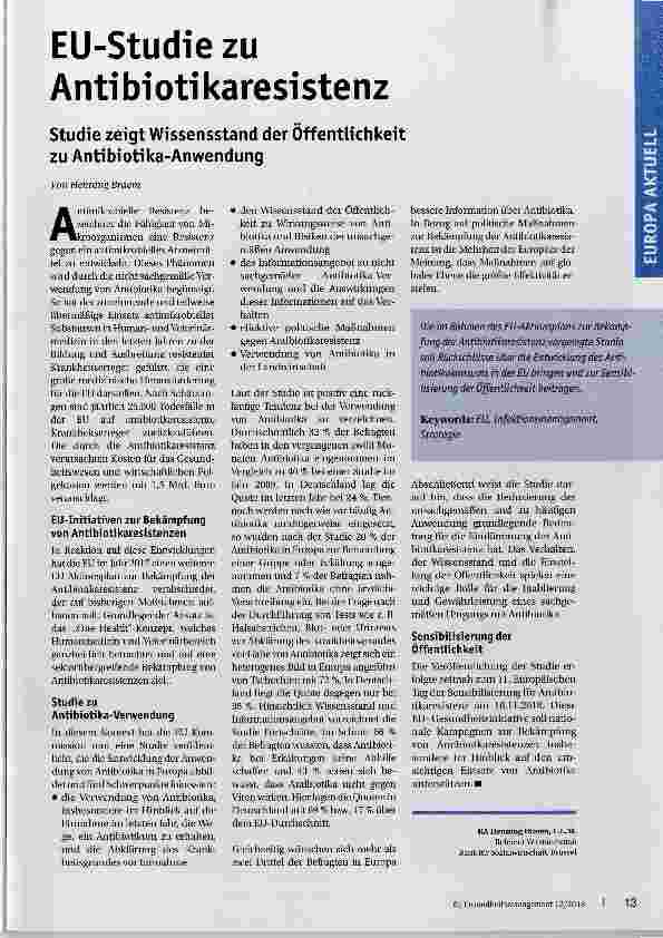 Vorschauseite 1: EU-Studie zu Antibiotikaresistenz