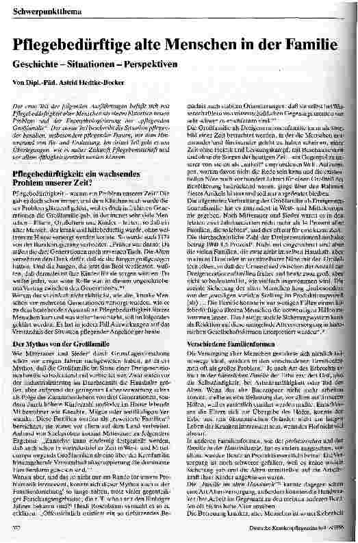 Vorschauseite 1: Pflegebedürftige alte Menschen in der Gemeinde Geschichte - Situationen - Perspektiven