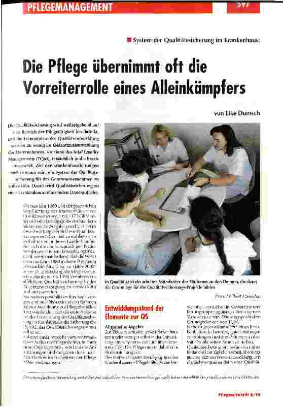 Vorschauseite 1: Die Pflege übernimmt häufig die Vorreiterrolle eines Alleinkämpfers System der Qualitätssicherung im Krankenhaus