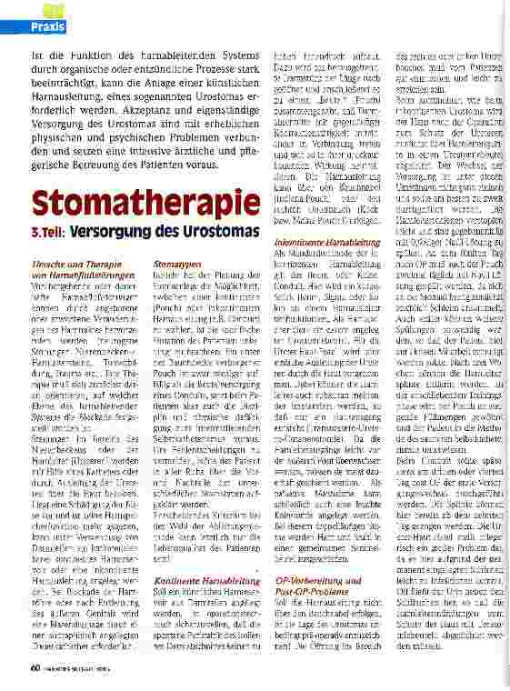 Vorschauseite 1: Stomatherapie Teil 3: Versorgung des Urostomas