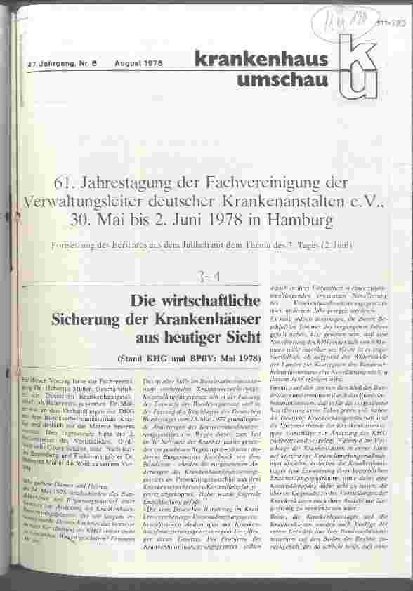 Vorschauseite 1: Die wirtschaftliche Sicherung der Krankenhäuser aus heutiger Sicht