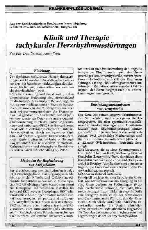 Vorschauseite 1: Klinik und Therapie tachykarder Herzrhytmusstörungen
