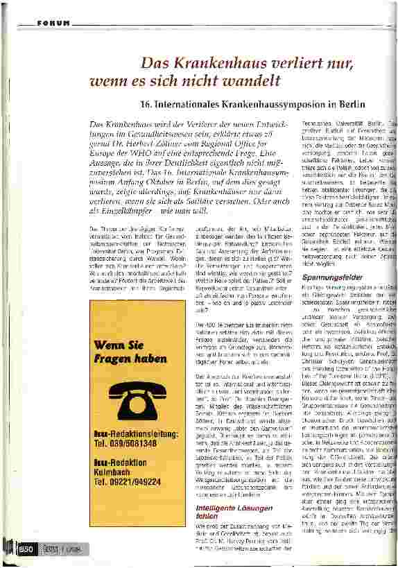 Vorschauseite 1: Das Krankenhaus verliert nur, wenn es sich nicht wandlet 16. Internationales Krankenhaussymposium in Berlin