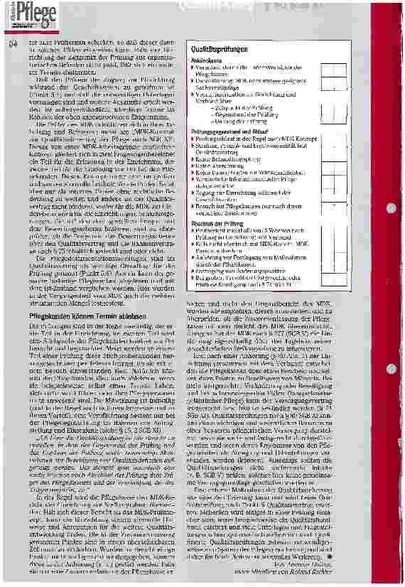 Vorschauseite 2: Qualität als Baustein der Pflegeversicherung (Teil 5) Umfang und Ablauf von Qualitätsprüfungen