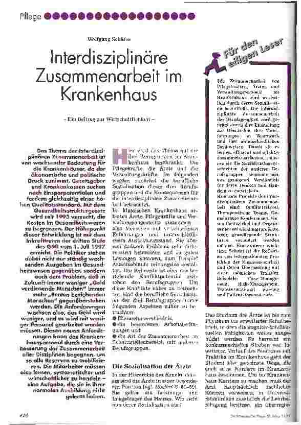 Vorschauseite 1: Interdisziplinäre Zusammenarbeit im Krankenhaus Ein Beitrag zur Wirtschaftlichkeit