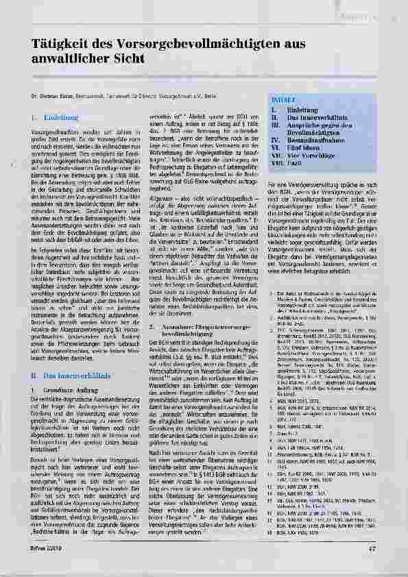 Vorschauseite 1: Tätigkeit des Vorsorgebevollmächtigten aus anwaltlicher Sicht