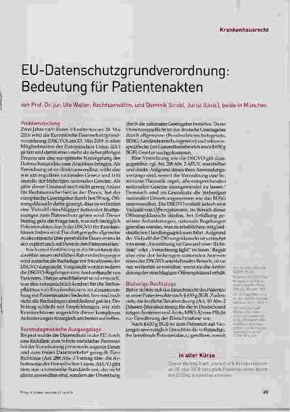 Vorschauseite 1: EU-Datenschutzgrundverordnung: Bedeutung für Patientenakten