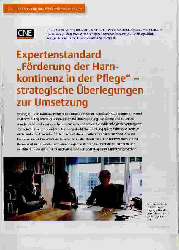 Vorschauseite 1: Expertenstandard „Förderung der Harnkontinenz in der Pflege“ strategische Überlegungen zur Umsetzung