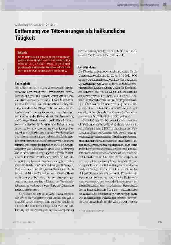 Vorschauseite 1: Entfernung von Tätowierungen als heilkundliche Tätigkeit