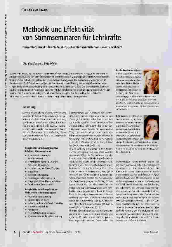 Vorschauseite 1: Methodik und Effektivität von Stimmseminaren für Lehrkräfte