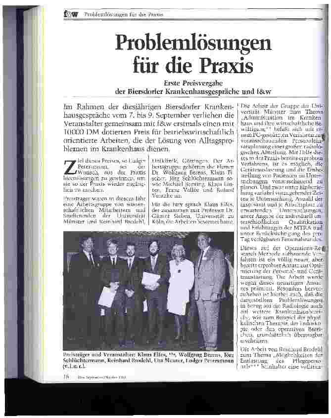 Vorschauseite 1: Problemlösungen für die Praxis Erste Preisvergabe der Biersdorfer Krankenhausgespräche und führen und wirtschaften
