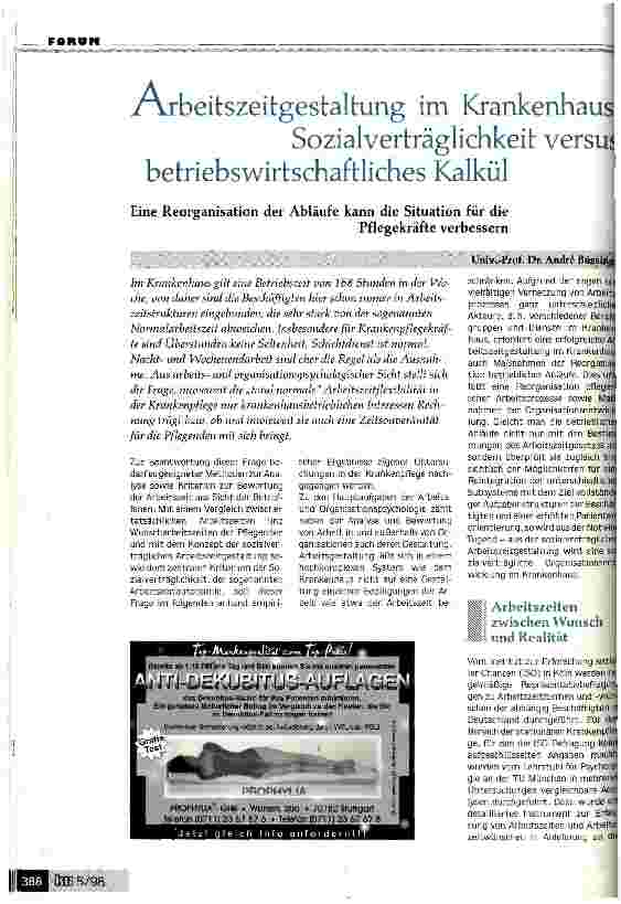 Vorschauseite 1: Arbeitszeitgestaltung im Krankenhaus: Sozialverträglichkeit versus betriebswirtschaftliches Kalkül