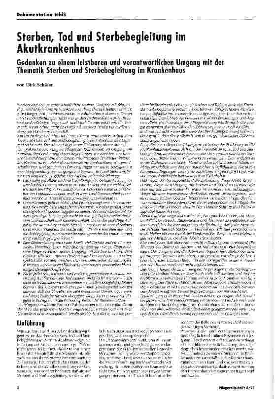Vorschauseite 1: Sterben, Tod und Sterbebegleitung im Akutkrankenhaus Gedanken zu einem leistbaren und verantwortlichen Umgang mit der Thematik Sterben und Sterbebegleitung im Krankenhaus
