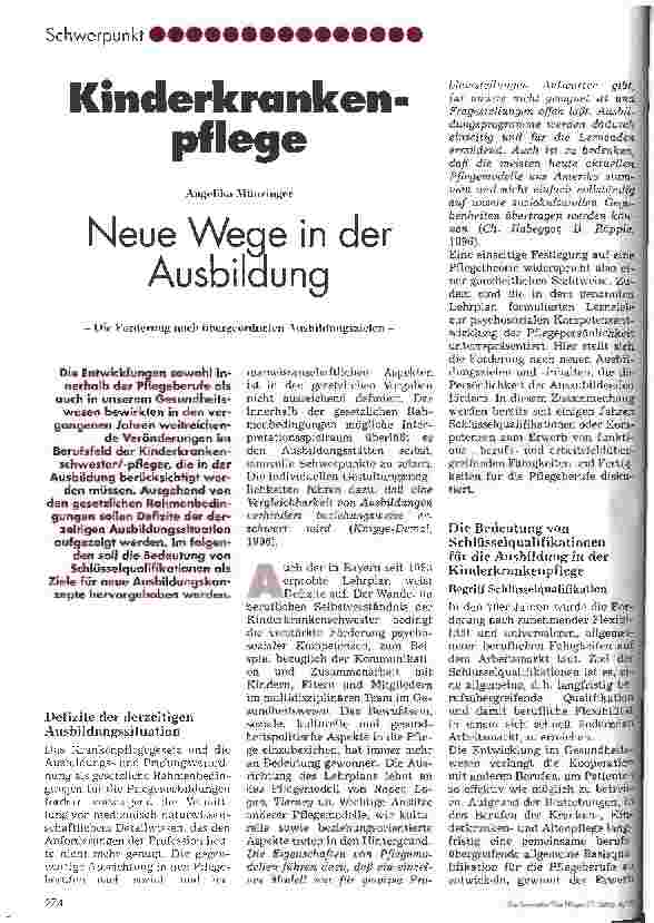 Vorschauseite 1: Kinderkrankenpflege Neue Wege in der Ausbildung - Die Forderung nach übergeordneten Ausbildungszielen