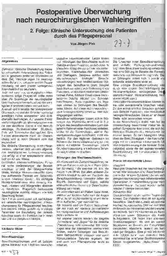 Vorschauseite 1: Postoperative Überwachung nach neurochirurgischen Wahleingriffen
