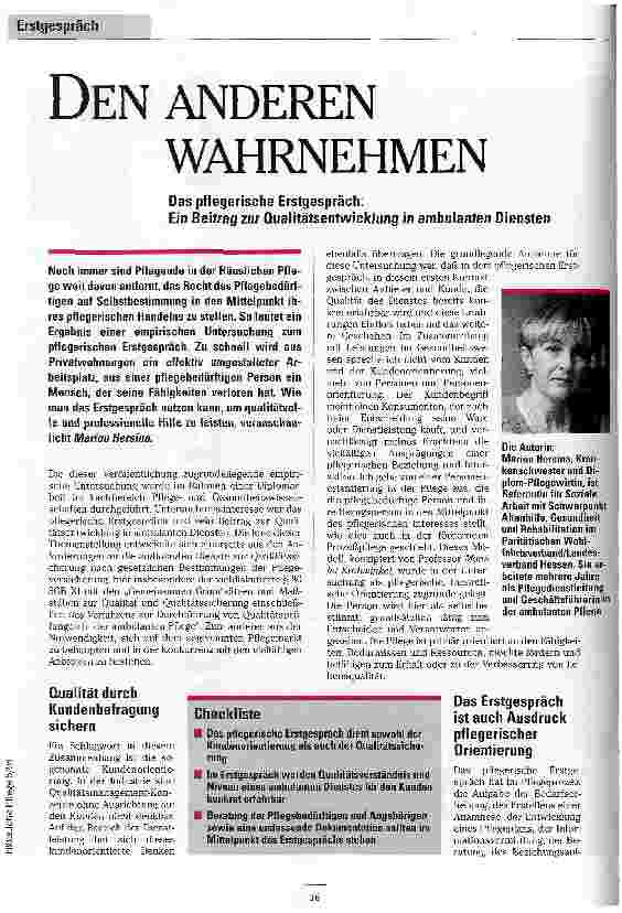 Vorschauseite 1: Den anderen wahrnehmen Das pflegerische Erstgespräch: Ein Beitrag zur Qualitätsentwicklung in ambulanten Diensten