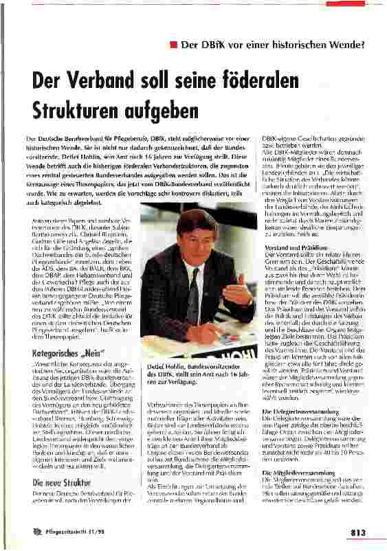 Vorschauseite 1: Der Verband soll seine föderalen Strukuren aufgeben Der DBfK vor einer historischen Wende?