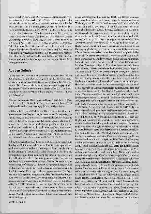 Vorschauseite 2: Schadensersatz, Schmerzensgeld, Verkehrssicherungspflicht, Verletzung, Medizinprodukte§§ 3 Nr. 1 c, 4 Abs. 1 Nr. 1 MPG, § 823 Abs. 1 BGB