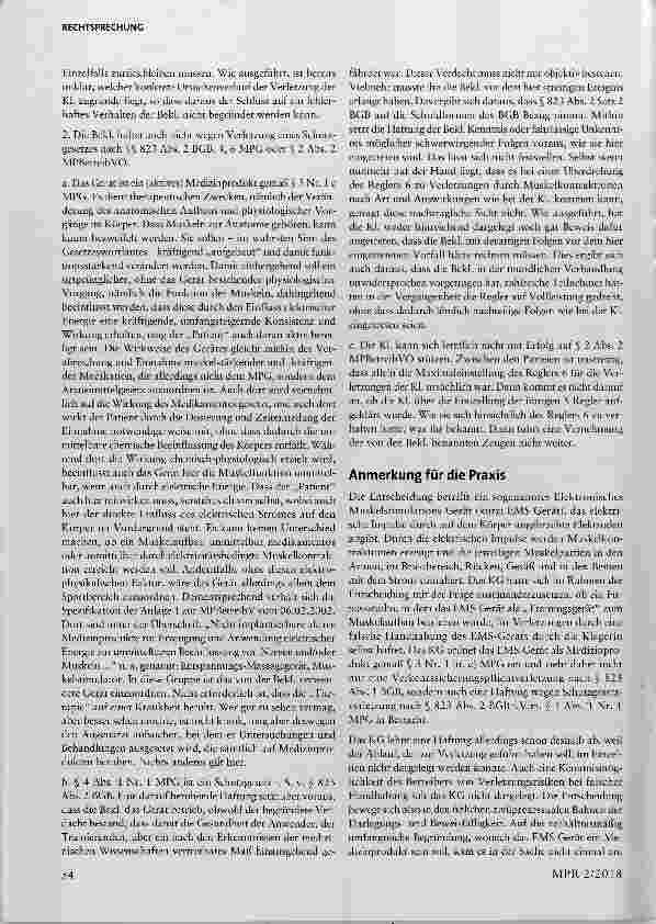 Vorschauseite 3: Schadensersatz, Schmerzensgeld, Verkehrssicherungspflicht, Verletzung, Medizinprodukte§§ 3 Nr. 1 c, 4 Abs. 1 Nr. 1 MPG, § 823 Abs. 1 BGB