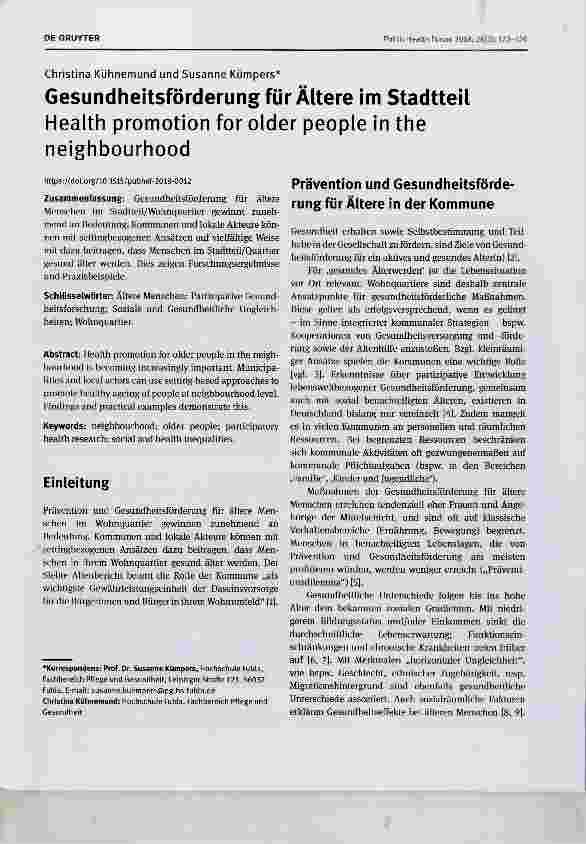 Vorschauseite 1: Gesundheitsförderung für Ältere im Stadtteil