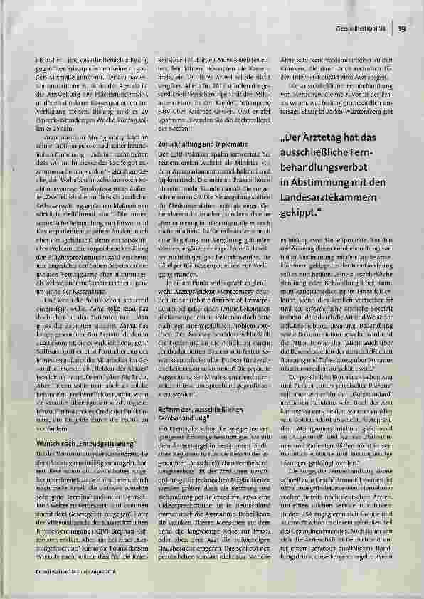 Vorschauseite 2: Mehr Sprechstunden, Budgetdebatten und Fernbehandlung