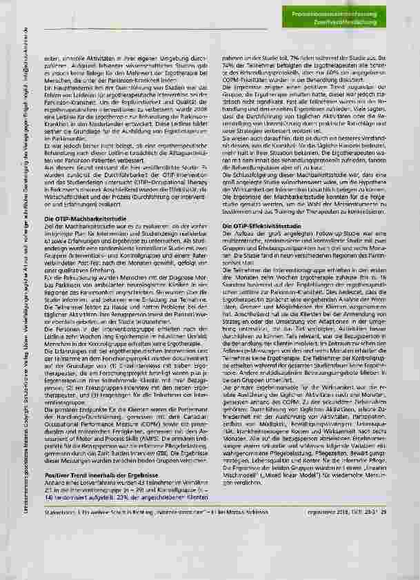 Vorschauseite 2: Ein weiterer Schritt in Richtung „evidence-based care Ergotherapie für Klienten mit Morbus Parkinson