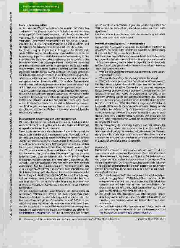 Vorschauseite 3: Ein weiterer Schritt in Richtung „evidence-based care Ergotherapie für Klienten mit Morbus Parkinson