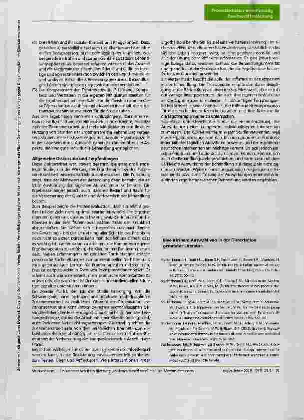 Vorschauseite 4: Ein weiterer Schritt in Richtung „evidence-based care Ergotherapie für Klienten mit Morbus Parkinson