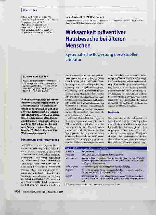 Vorschauseite 1: Wirksamkeit präventiver Hausbesuche bei älteren Menschen