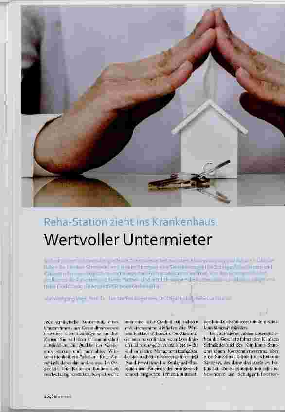 Vorschauseite 1: Reha-Station zieht ins Krankenhaus Wertvoller Untermieter