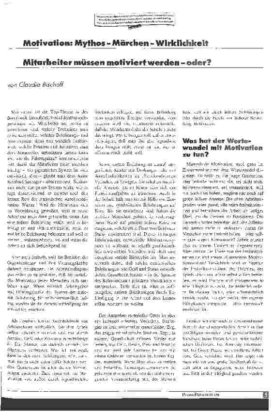 Vorschauseite 1: Motivation: Mythos - Märchen - Wirklichkeit Mitarbeiter müssen motiviert werden - oder?