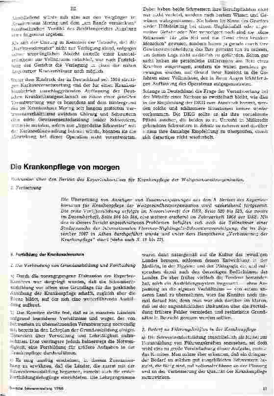 Vorschauseite 1: Die Krankenpflege von morgen - 2. Teil Diskussion über Bericht der Expertenkommission für Krankenpflege