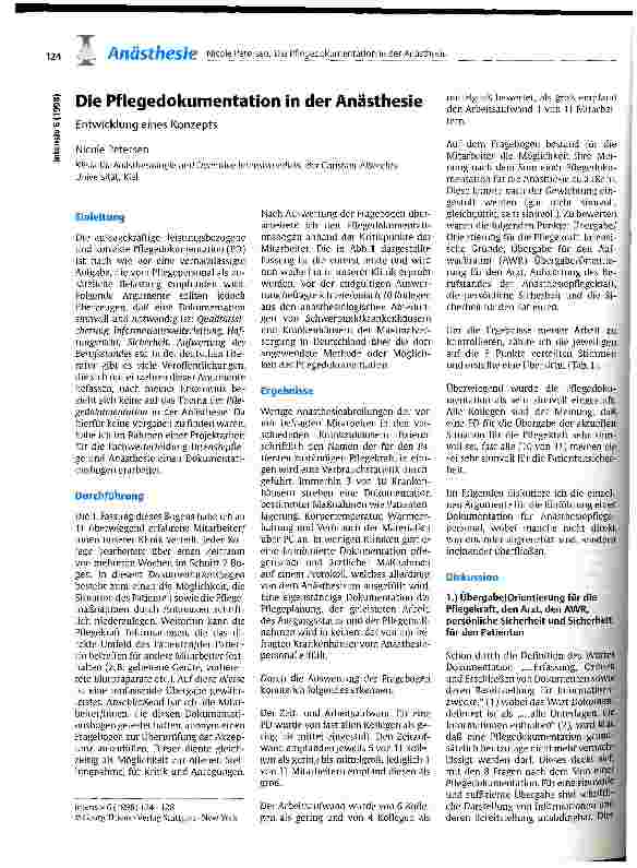 Vorschauseite 1: Die Pflegedokumentation in der Anästhesie Entwicklung eines Konzepts