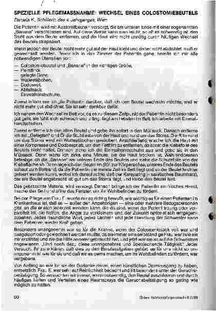Vorschauseite 1: Spezielle Pflegemaßnahmen: Wechsel eines Colostomiebeutels (Bericht einer Schülerin des 4. Jahrganges)
